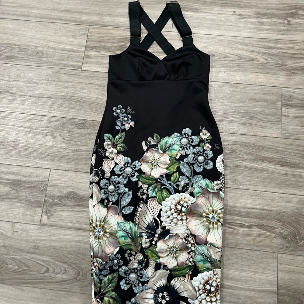 Ted Baker Black Floral Midi Dress - Picture 8 of 9